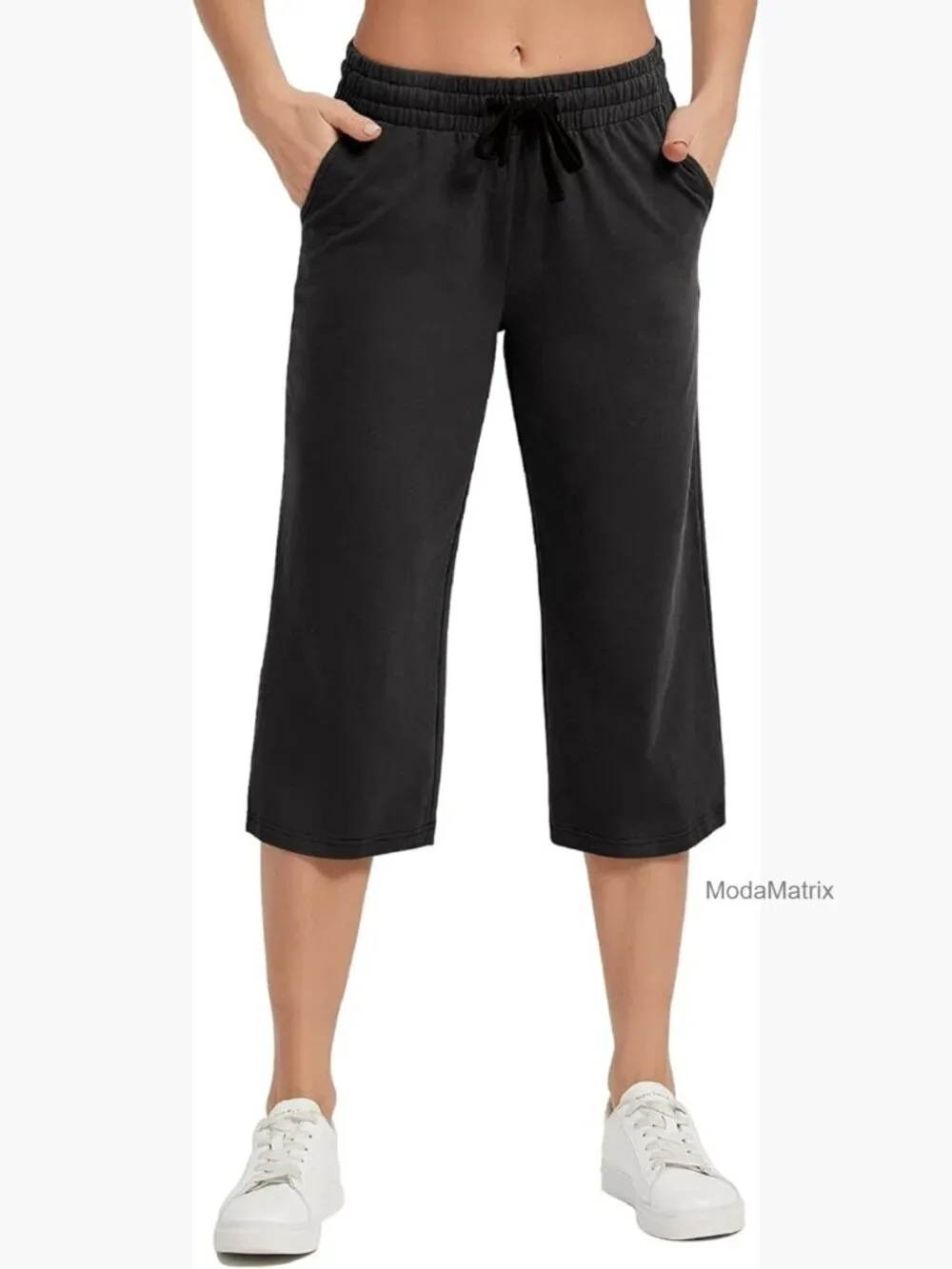 Women's Cotton Capri Pants Wide Leg Yoga Lounge Sweatpants with Pockets
